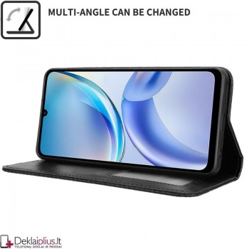 Dirbtinės odos atverčiamas dėklas su skyreliais - juodas (Zte Blade A36)